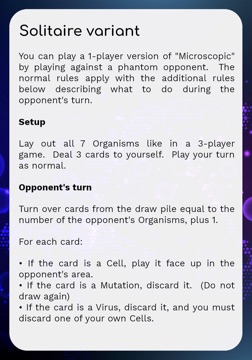 Microscopic card game rule variants